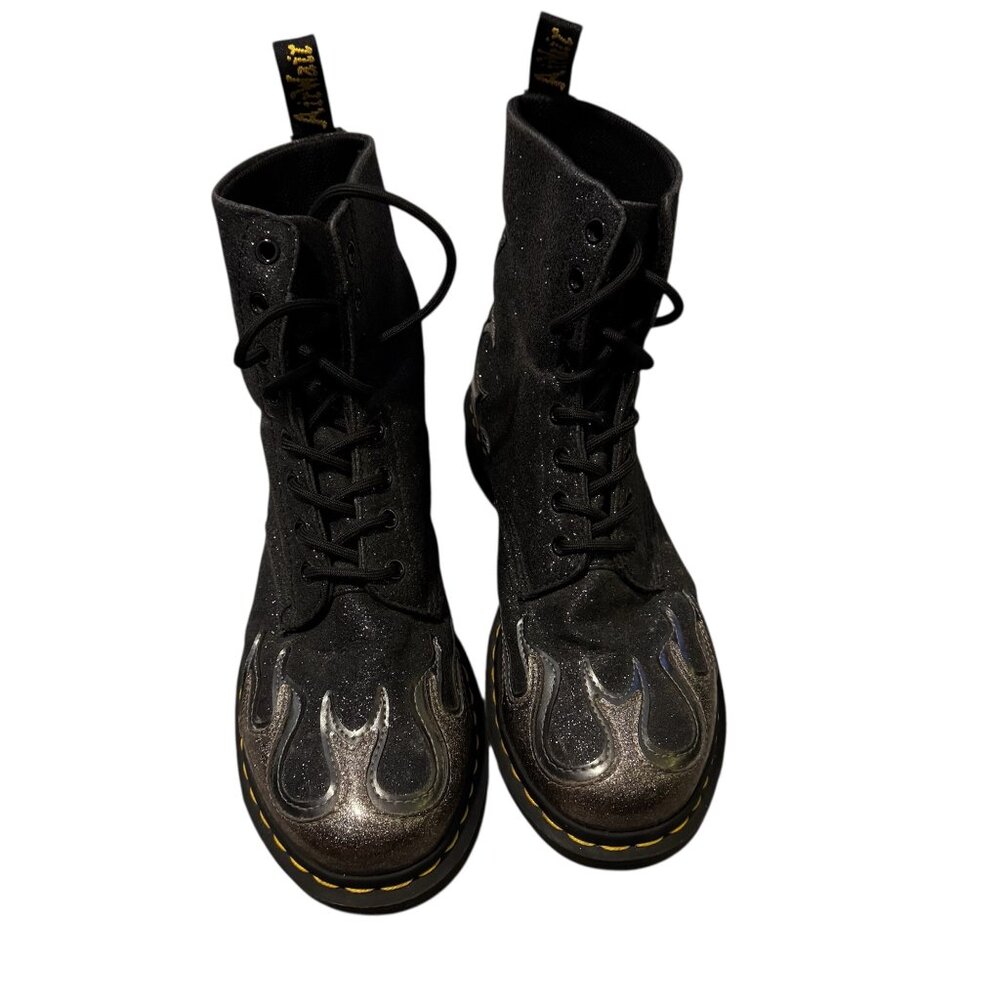 Dr. Martens Womens Sz 7 Black Glitter Flame Boots 1460 Pascal - Picture 2 of 6
